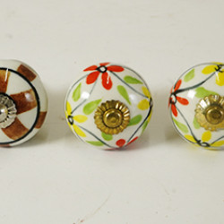 Multicolor - Ceramic  Knobs -Two Design Set - Door Handle for Kitchen Cabinets Wardrobe - Set Of 5
