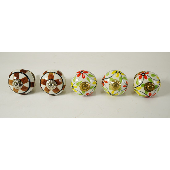Multicolor - Ceramic Knobs -Two Design Set - Door Handle for Kitchen Cabinets Wardrobe - Set Of 5 Multicolor - Ceramic Knobs -Two Design Set - Door Handle for Kitchen Cabinets Wardrobe - Set Of 5