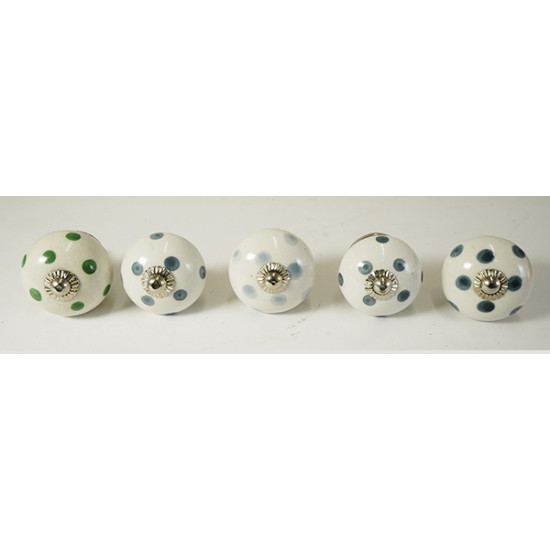 Two Color Polka Dot Design Ceramic Drawer Knobs - For Kitchen Cabinet Hardware Door Handle Pulls Decorative Dresser - Pack Of 5