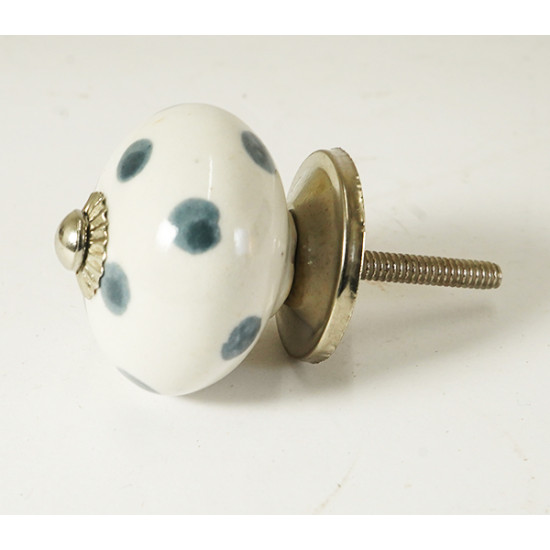 Two Color Polka Dot Design Ceramic Drawer Knobs - For Kitchen Cabinet Hardware Door Handle Pulls Decorative Dresser - Pack Of 5