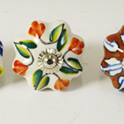 Multicolor Leaf Design Ceramic Drawer Knobs - For Kitchen Cabinet Hardware Door Handle Pulls Decorative Dresser - Pack Of 5