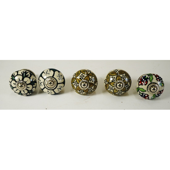 Multicolor Flower Design Ceramic Drawer Knobs - For Kitchen Cabinet Hardware Door Handle Pulls Decorative Dresser - Pack Of 5