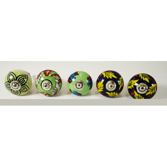 NOVELIKA- Jaipuri Arts Ceramic knobs. For  Kitchen Cupboard ,Furniture Home Décor,  Cabinet - Drawer - Cabinet pulls - Door knobs. (Set Of 5.)
