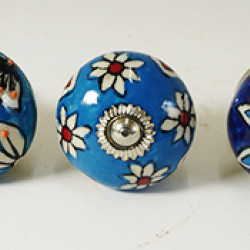 Blue color Ceramic Knobs Two Design Set - For Kitchen Cabinet Hardware Door Handle Pulls Decorative Dresser - Pack Of 5