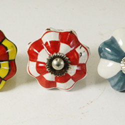 Multicolor Flower Design Ceramic Drawer Knobs - For Kitchen Cabinet Hardware Door Handle Pulls Decorative Dresser - Pack Of 5