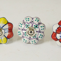 Multicolor Flower Design Ceramic Drawer Knobs - For Kitchen Cabinet Hardware Door Handle Pulls Decorative Dresser - Pack Of 5