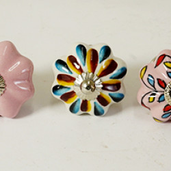 Multicolor Flower Design Ceramic Drawer Knobs - For Kitchen Cabinet Hardware Door Handle Pulls Decorative Dresser - Pack Of 5