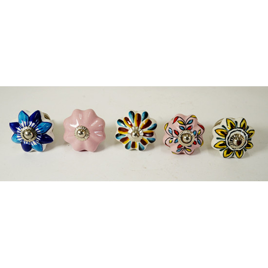 Multicolor Flower Design Ceramic Drawer Knobs - For Kitchen Cabinet Hardware Door Handle Pulls Decorative Dresser - Pack Of 5 Multicolor Flower Design Ceramic Drawer Knobs - For Kitchen Cabinet Hardware Door Handle Pulls Decorative Dresser - Pack Of 5