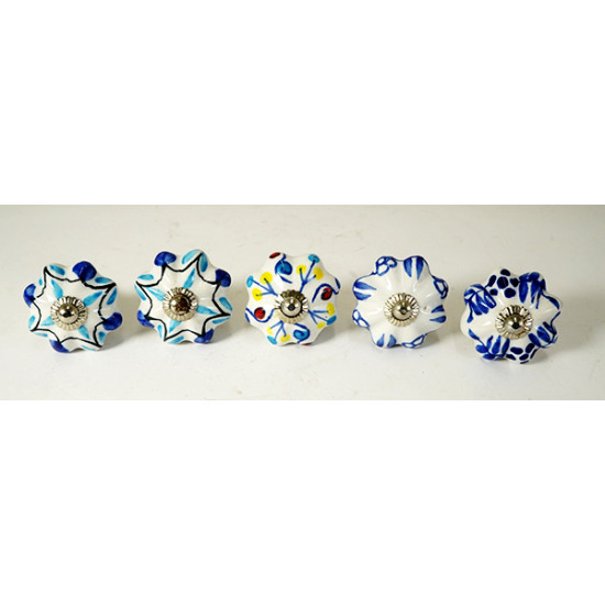 Multicolor Leaf Design Ceramic Drawer Knobs - For Kitchen Cabinet Hardware Door Handle Pulls Decorative Dresser - Pack Of 5