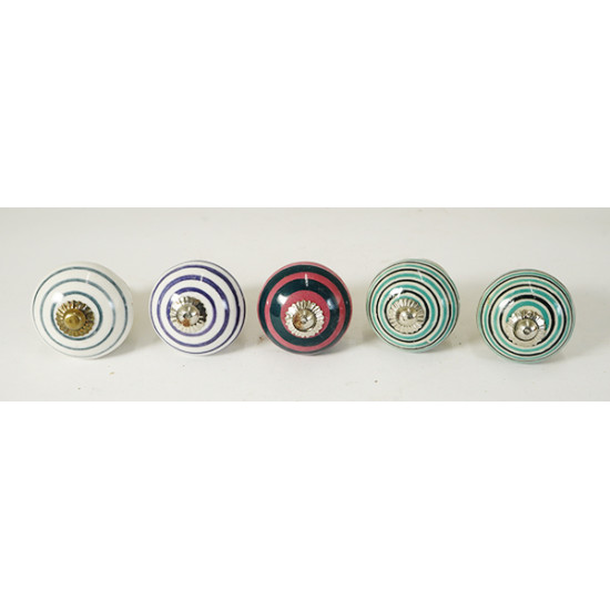Multicolor Round Line Design Ceramic Drawer Knobs - For Kitchen Cabinet Hardware Door Handle Pulls Decorative Dresser - Pack Of 5 Multicolor Round Line Design Ceramic Drawer Knobs - For Kitchen Cabinet Hardware Door Handle Pulls Decorative Dresser - Pack Of 5
