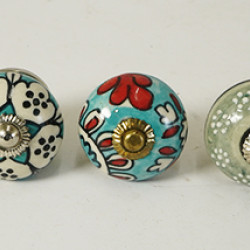 Multicolor Flower Design Ceramic Drawer Knobs - For Kitchen Cabinet Hardware Door Handle Pulls Decorative Dresser - Pack Of 5
