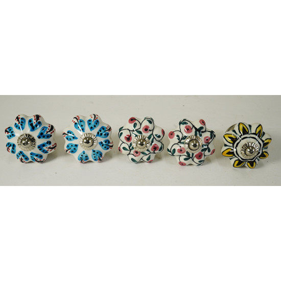 Multicolor Three Design Set - Ceramic Knobs - For Drawer Kitchen Cabinet Hardware Door Pulls Decorative Dresser Premium Elegance - Set Of 5 Multicolor Three Design Set - Ceramic Knobs - For Drawer Kitchen Cabinet Hardware Door Pulls Decorative Dresser Premium Elegance - Set Of 5