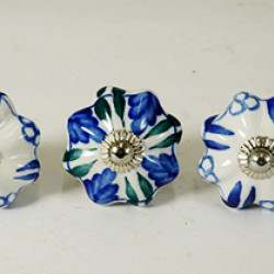 NOVLIKA-  Blue Floral and Leaf Patterns on a White Ceramic Base. For-  Kitchen Cupboard ,Furniture Home Décor,  Cabinet - Drawer - Cabinet pulls - Door knobs (Set of 5)