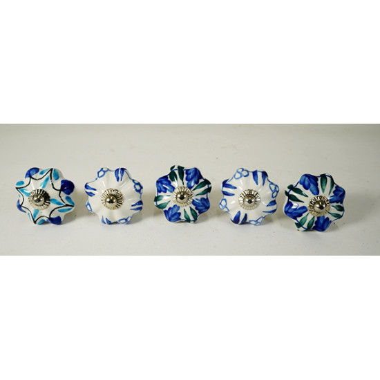 NOVLIKA- Blue Floral and Leaf Patterns on a White Ceramic Base. For- Kitchen Cupboard ,Furniture Home Décor, Cabinet - Drawer - Cabinet pulls - Door knobs (Set of 5) NOVLIKA- Blue Floral and Leaf Patterns on a White Ceramic Base. For- Kitchen Cupboard ,Furniture Home Décor, Cabinet - Drawer - Cabinet pulls - Door knobs (Set of 5)
