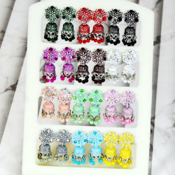 Latest Stylish Traditional Trendy Small Jhumki Pack of 12 Colors Pairs Alloy Jhumka for Women Girls Earring set.