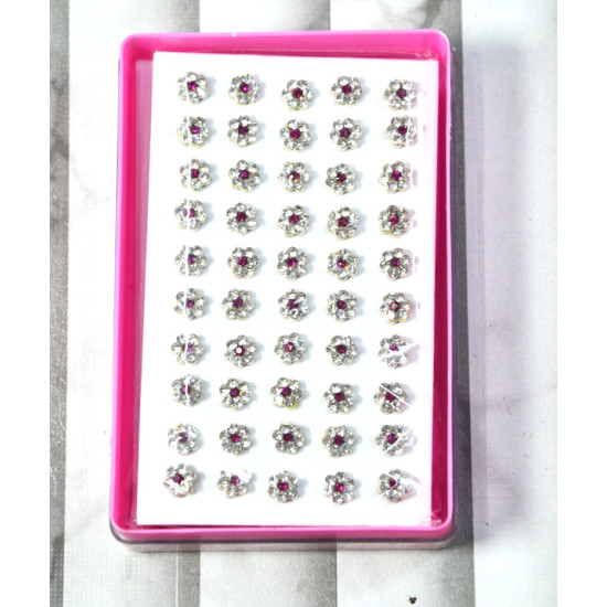 Floral Design Stone Stud Earrings with Pink Centerpiece – 50 Pairs Set Floral Design Stone Stud Earrings with Pink Centerpiece – 50 Pairs Set