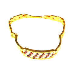 Gold Bracelet with Red and White Diamonds - for Party Wear, Festive Wear & Special Occasions - Set Of 1