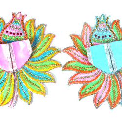 NOVELIKA -Multicolor, Pearl Work- Mathura Vrindavan  Laddu Gopal Poshak Kalash & Fan Design ( Set of 2 ) 