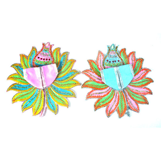 NOVELIKA -Multicolor, Pearl Work- Mathura Vrindavan  Laddu Gopal Poshak Kalash & Fan Design ( Set of 2 ) 