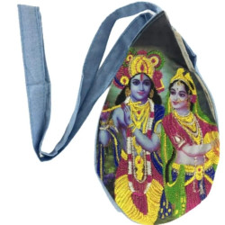 NOVELIKA- Multicolor Radha Krishna Embroidery Chanting Bag/Japa Mala Bag With Zip Pocket (Pack Of 1) 