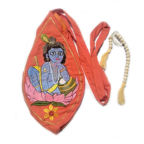 NOVELIKA-Pinkish Orange Sree Bal Gopal Embroidery Cotton Chanting Bag/Gomukhi Japa Bag With Sakshi Mala Counter(Pack of 1) NOVELIKA-Pinkish Orange Sree Bal Gopal Embroidery Cotton Chanting Bag/Gomukhi Japa Bag With Sakshi Mala Counter(Pack of 1)