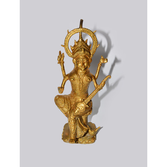 NOVELIKA -  Brass Dhokra Arts Sarasvati Idol Handcrafted Metal Sarasvati Statue for Home Décor, Puja, Temple, Office, (Set of 1)