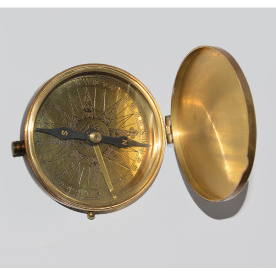 Solid Brass Sundial Compass Camping/Hiking Steampunk Accessory Metal Compass 