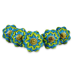 Ceramic Knobs - Blue & Green With White Flower Design - Decorative Kitchen and Dresser Handles - 5 Pack Ceramic Knobs - Blue & Green With White Flower Design - Decorative Kitchen and Dresser Handles - 5 Pack