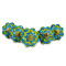 Ceramic Knobs - Blue & Green With White Flower Design - Decorative Kitchen and Dresser Handles - 5 Pack