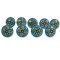 Green & Blue With White Flower Design - Ceramic Knobs Door Handle Cabinet Drawer Cupboard Pull Indian Hand Painted - Set Of 9 Pack