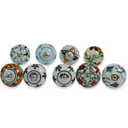 Ceramic Knobs Multi Colour Look Flower  Door Handle Cabinet Drawer Cupboard Pull Cabinet Knobs.  9 Pieces ( 2 Set Of 5&4)
