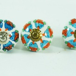 Ceramic Knobs - White Round, Fish Design - Kitchen Cabinet Hardware Door Decorative Dresser Pulls - Set Of 5 Pack