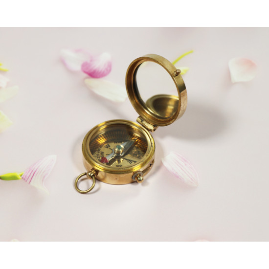 Novelika Beautiful Round Shape Gold Color Brass Sundial Compass Maritime Navigational Brass Compass Nautical Travelling Compass ( B3120066 )