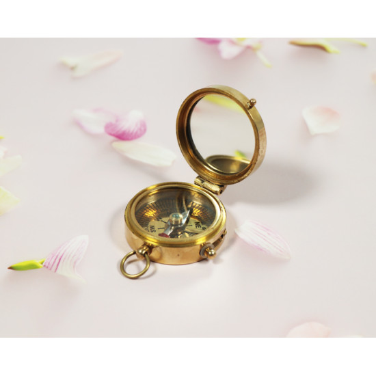 Novelika Beautiful Round Shape Gold Color Brass Sundial Compass Maritime Navigational Brass Compass Nautical Travelling Compass ( B3120066 )
