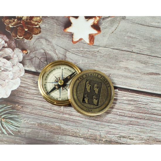 Novelika Beautiful Gold Color The Beatle Finder Sine 1964 Navigational Maritime Nautical And Pocket Brass Compass For Gift And Home Decor  ( B3267129 )
