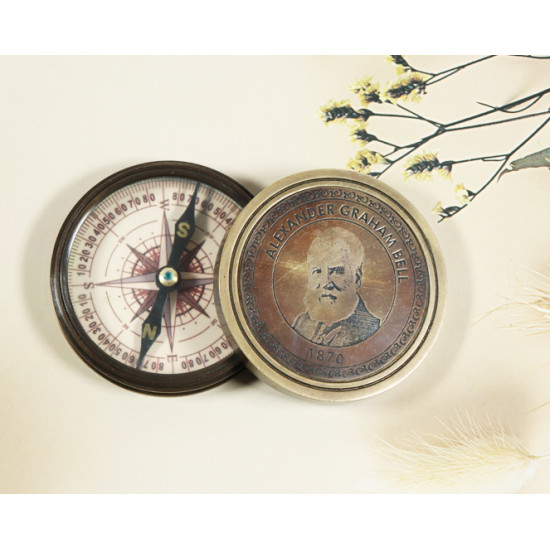Novelika Beautiful Bronze Color Alexander Graham Bell Brass Navigational Brass Compass Maritime Nautical  And Pocket Brass Compass For Gift And Home Decor ( L3175479  )