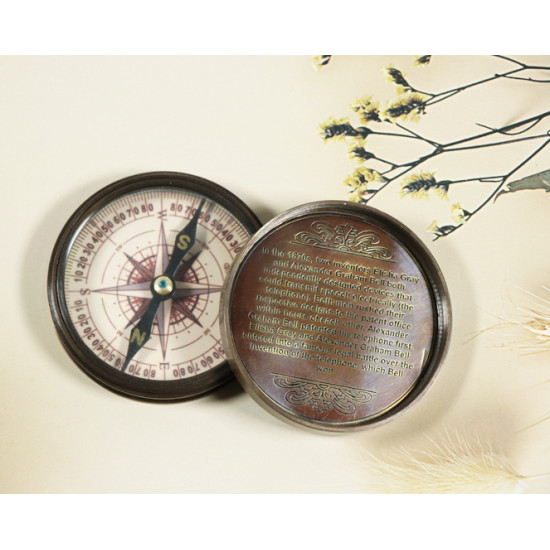 Novelika Beautiful Bronze Color Alexander Graham Bell Brass Navigational Brass Compass Maritime Nautical  And Pocket Brass Compass For Gift And Home Decor ( L3175479  )