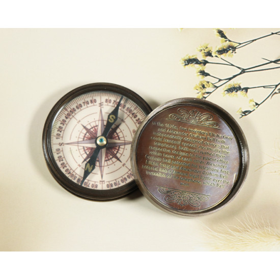 Novelika Beautiful Bronze Color Alexander Graham Bell Brass Navigational Brass Compass Maritime Nautical  And Pocket Brass Compass For Gift And Home Decor ( L3175479  )
