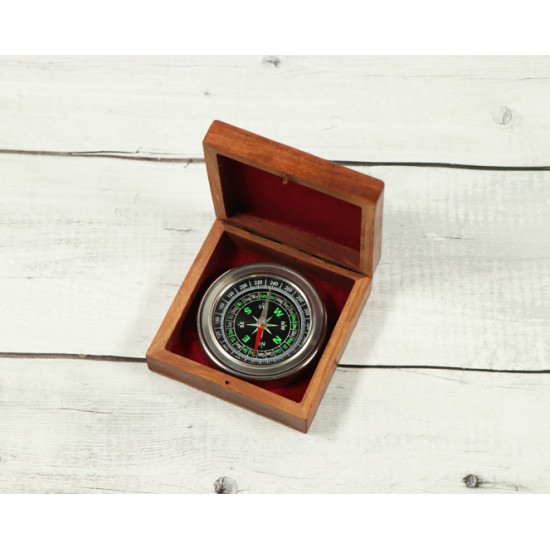 Novelika Beautiful Chrome Navigational  Maritime And Pocket Brass Compass with  Wooden  Box ( L3284621 )