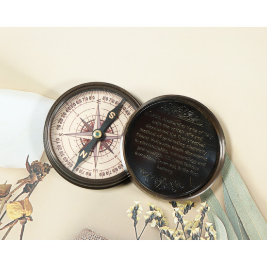 Novelika Beautiful  Bronze Color Alessandro Volta Maritime Nautical Navigational  And Pocket Brass Compass ( L3332223 )