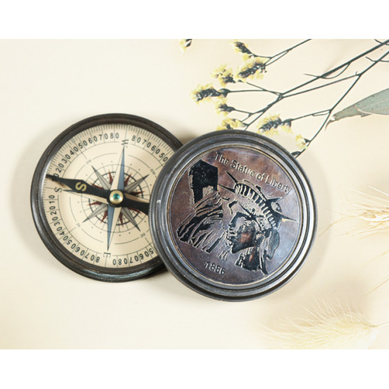 Novelika Beautiful Bronze Color The Statue Of Liberty  Sine 1986 Brass Sundial Compass Navigational Brass Compass Maritime Nautical And Pocket Brass Compass For Gift And Home Decor ( L3412666 )