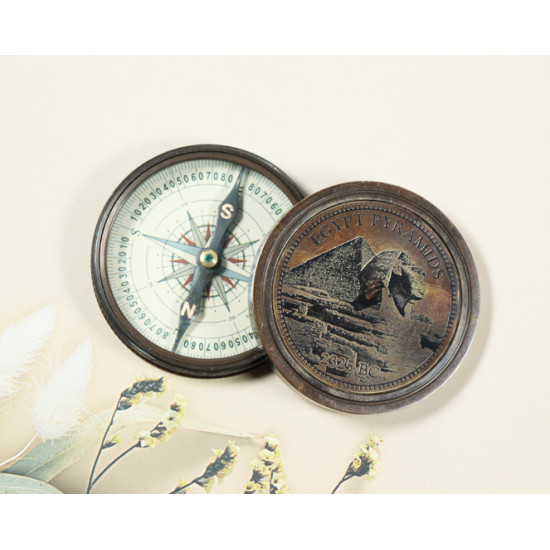 Novelika Beautiful Bronze Color Egypt Pyramids  Sine 2325 BC  Navigational  Maritime Nautical Pocket Brass Compass For  Gift And Home Decor ( L4899794 )