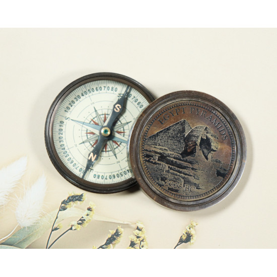 Novelika Beautiful Bronze Color Egypt Pyramids  Sine 2325 BC  Navigational  Maritime Nautical Pocket Brass Compass For  Gift And Home Decor ( L4899794 )