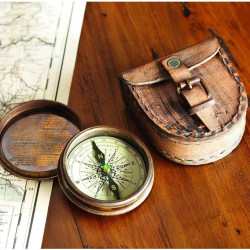 Novelika Antiqued Brass Poem Compass with Leather Case Maritime Compass