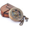 Novelika Brass Sundial Compass with Leather Case and Chain Push Open Compass