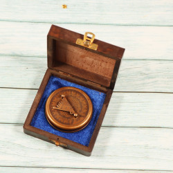 Novelika Beautiful Bronze Color Sundial Navigational Maritime Nautical And Pocket Brass Compass For Gift  And Home Decor  with Safety Wood Box  ( S3222222 )  