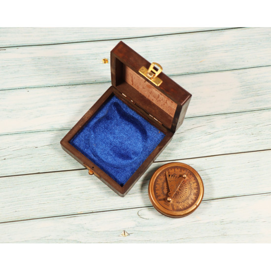 Novelika Beautiful Bronze Color Sundial Navigational Maritime Nautical And Pocket Brass Compass For Gift  And Home Decor  with Safety Wood Box  ( S3222222 )  