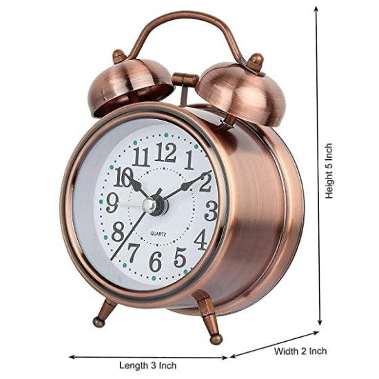  Novelika Vintage Twin Bell Analog Display Table Alarm Clock With Night Led Light Heavy Slippers Extra Loud Alarm Clock Ideal For Student And Kids Bedroom (Copper, 3 Inch, 2 Inch) set of 1