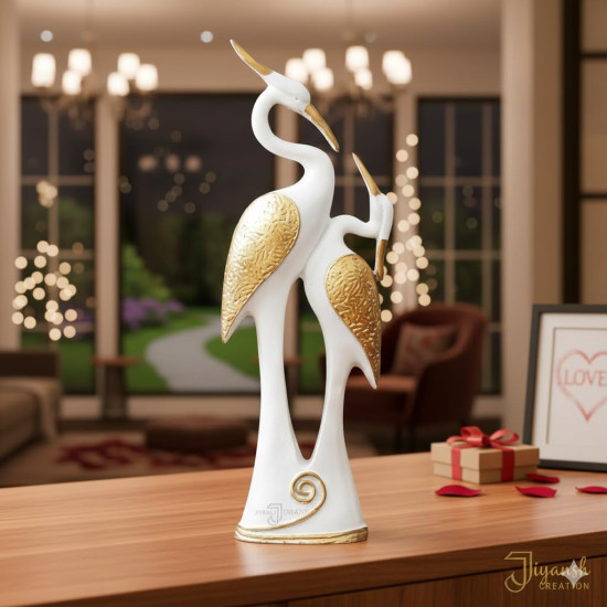 Novelika Lucky Kissing Duck Swan Pair Showpiece for Home Decor | Living Room (White) set of 1