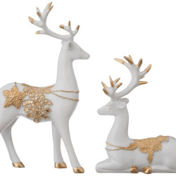 Novelika Creative Resin Golden and White Reindeer Sculptures | Beautiful Home Decor Handicraft Resin | Elevates The Energy of Your Room (Pack of 2, White and Golden) set of 1